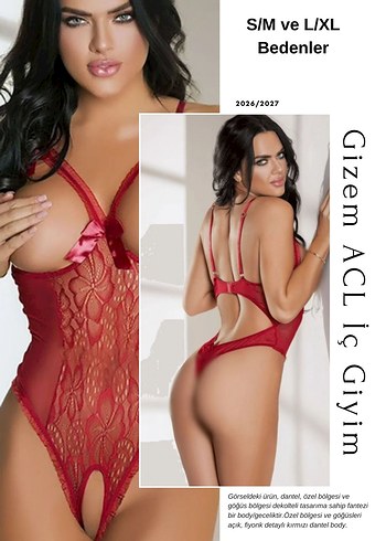 Kırmızı dantel İşlemeli özel bölgesi ve göğüs kısmı açık - Görsel 2