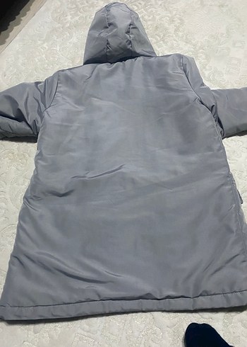 Gri Kışlık Kapüşonlu içi tüylü Mont - Görsel 5