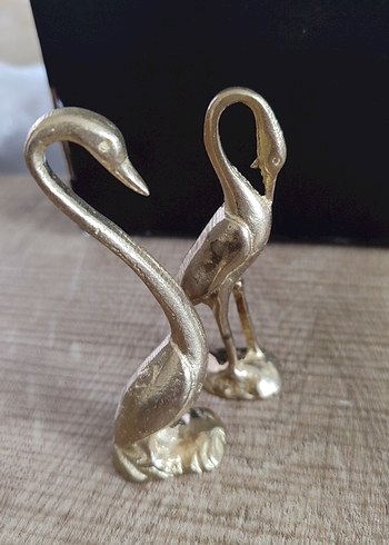 PİRİNÇ Parlak Altın Renkli Kuğu Biblo Seti - Görsel 3