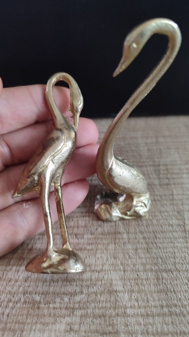 PİRİNÇ Parlak Altın Renkli Kuğu Biblo Seti - Görsel 4