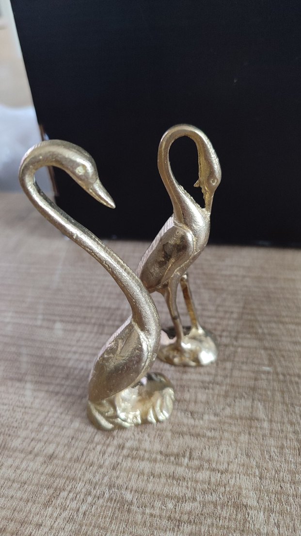 PİRİNÇ Parlak Altın Renkli Kuğu Biblo Seti - Görsel 3