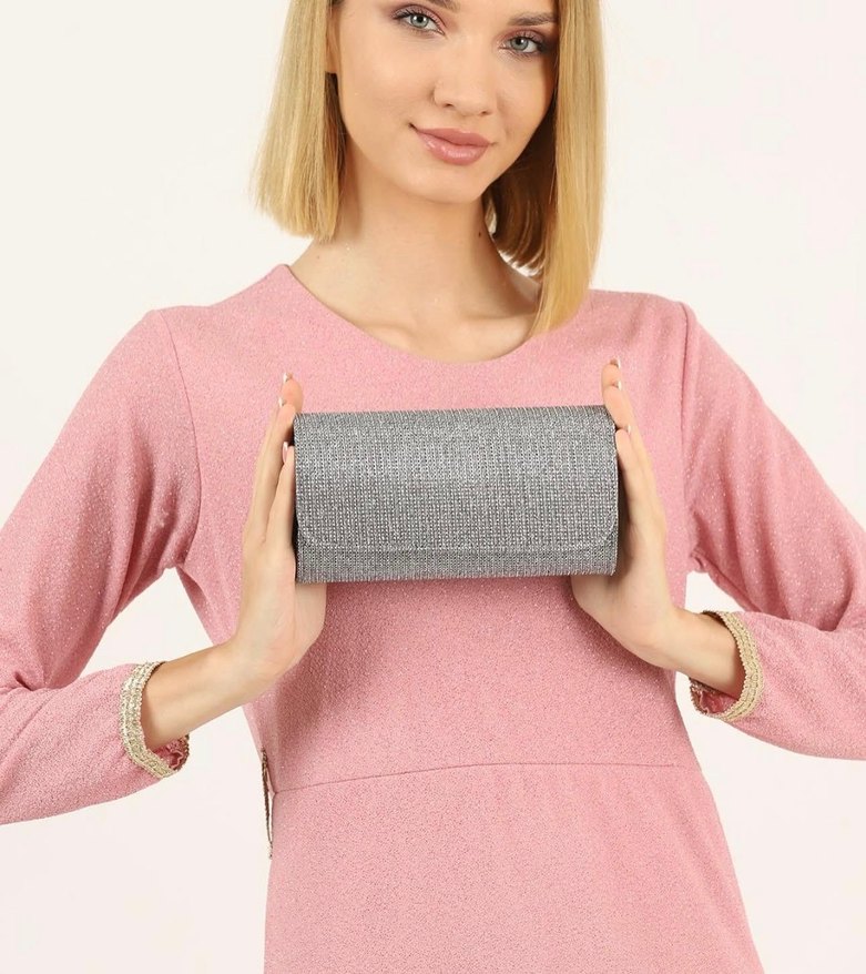 Gri Payetli Kadın Portföy Çanta - Görsel 2