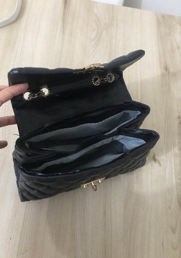 Zincir Detaylı Siyah Deri Kadın Çanta - Görsel 3