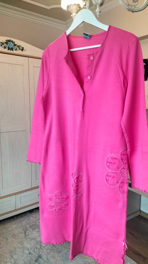 Uzun Pembe Kadın Sabahlık ve gecelik takımı Bol Kesim - Görsel 2