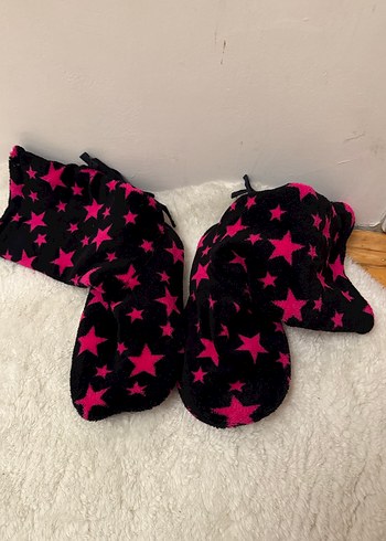 Kızlar için Pembe Yıldızlı Sıcak Ev Terliği - Görsel 2