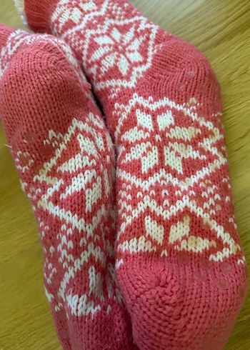 Pembe Örgü Kız Ev Çorabı - Görsel 2