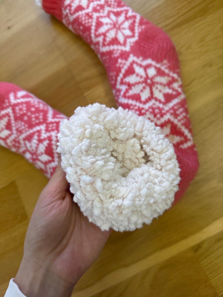 Pembe Örgü Kız Ev Çorabı - Görsel 3