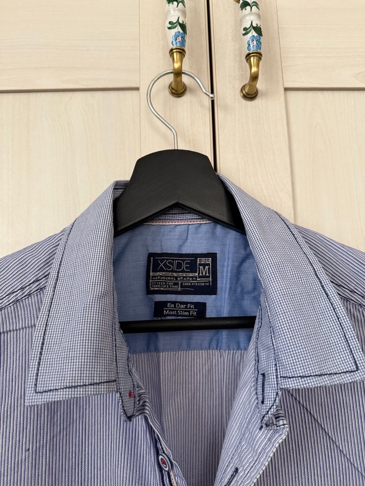 Çizgili Erkek Denim Gömlek, Düğmeli, Uzun Kollu - Görsel 2