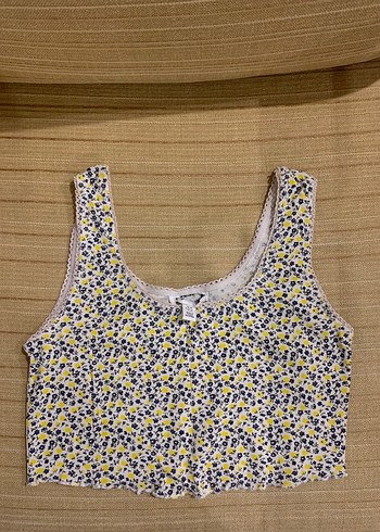 Sarı Çiçekli Dantel Detaylı Crop Top