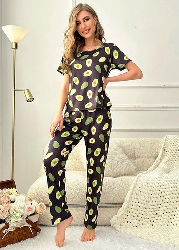 Diger Kadın Siyah Batik Desenli Uzun Pijama Takımı