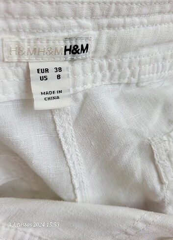38 Beden beyaz Renk H&M KETEN PANTOLON