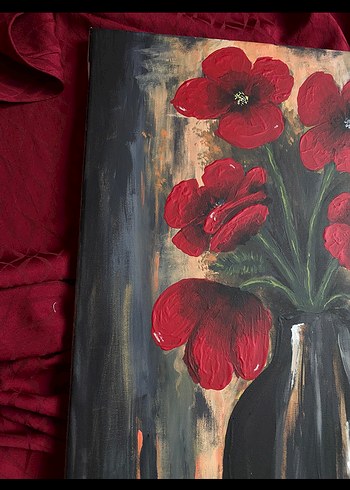 Kırmızı Çiçek Tablo - Görsel 4