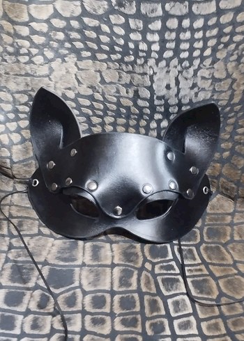 hakiki deri el yapımı Siyah Kedi Figürlü Maske