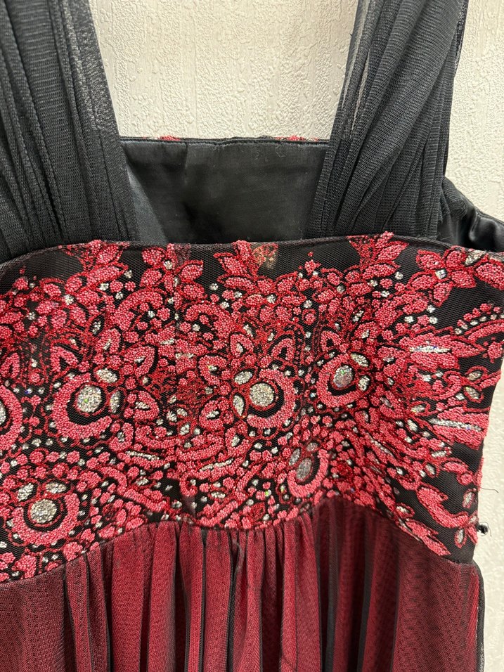Bordo Nakışlı Uzun Abiye Elbise - Görsel 3