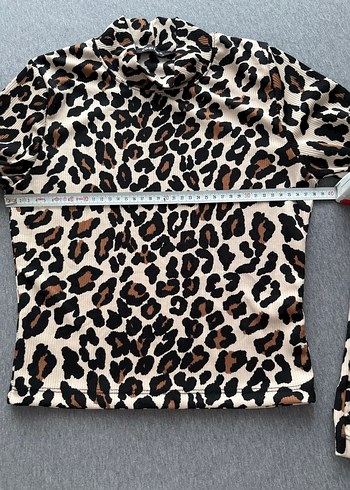 Kahverengi Leopar Desenli Uzun Kollu Bluz - Görsel 2