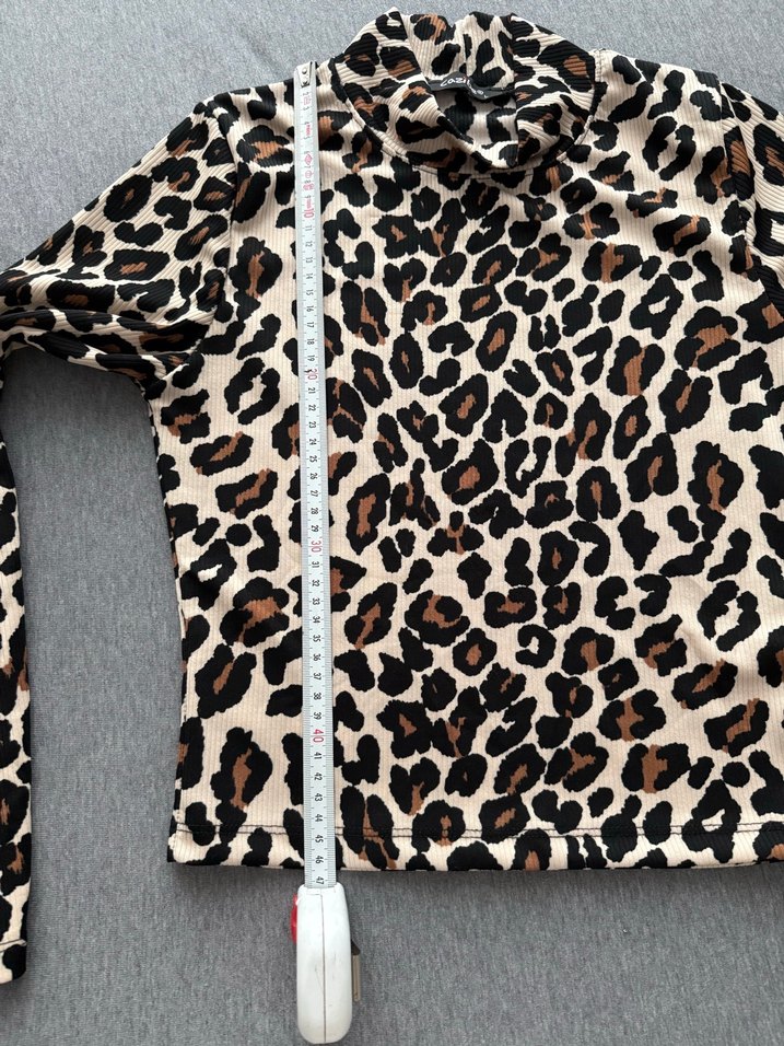 Kahverengi Leopar Desenli Uzun Kollu Bluz - Görsel 3