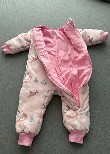 Pembe Baskılı Bebek Kız Tulumu Fermuarlı - Görsel 3