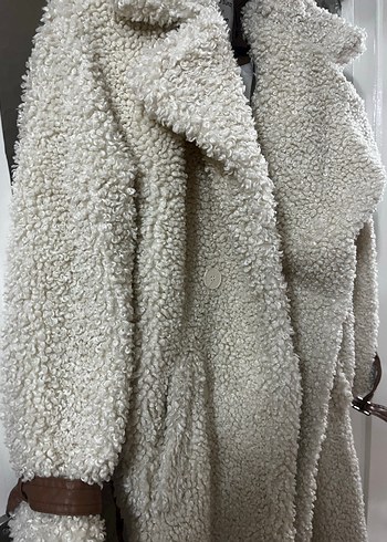 Bej Uzun Peluş Kadın Kaban - Görsel 2