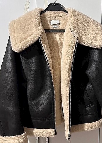 Mango Kürklü Siyah Deri  kaban - Görsel 3