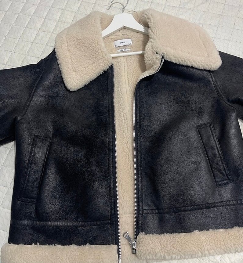 Mango Kürklü Siyah Deri  kaban - Görsel 2