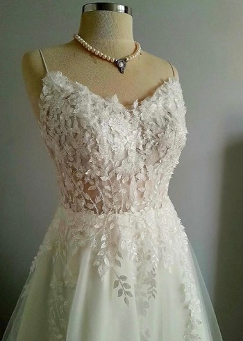 Straplez A Kesim Beyaz Vintage Gelinlik