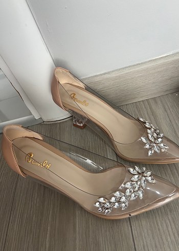 39 Beden Bej Taşlı Stiletto Kadın Abiye Ayakkabı