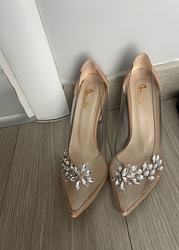 Bej Taşlı Stiletto Kadın Abiye Ayakkabı