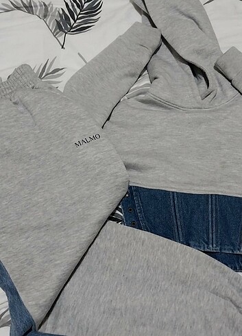 Gri,kot detaylı sweat takım