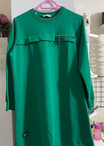 Yeşil Fermuarlı Uzun Kollu Salaş Tunik - Görsel 2