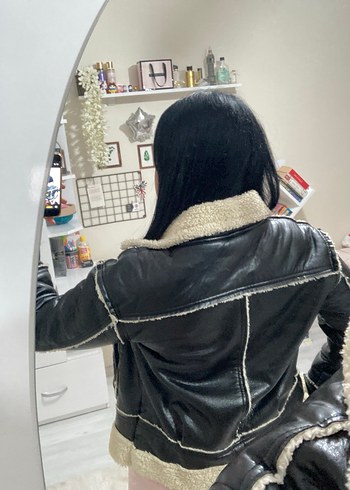 Kürklü Siyah Deri Ceket - Görsel 7