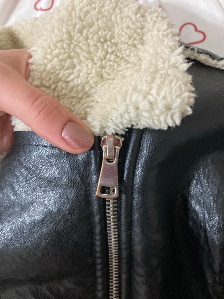 Kürklü Siyah Deri Ceket - Görsel 3