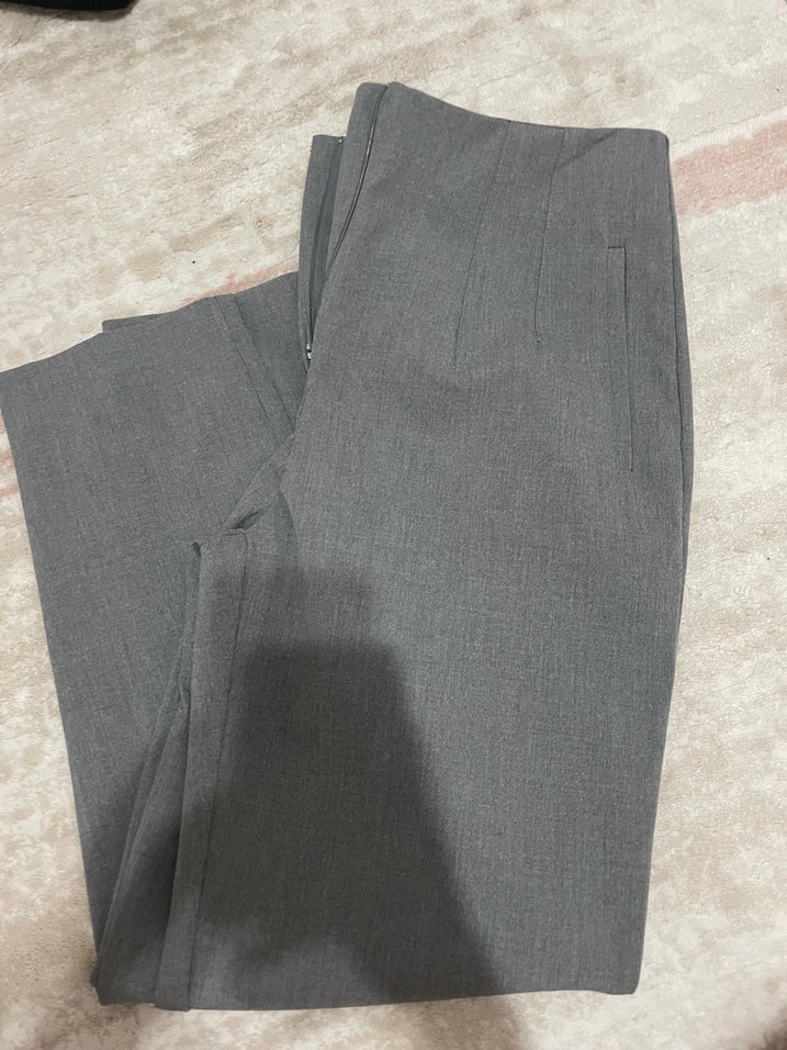 Gri Midi Kumaş Kadın Pantolon - Görsel 2