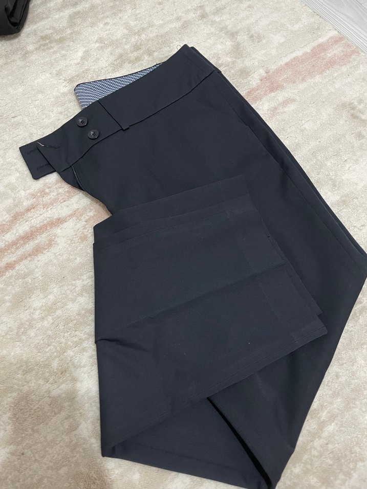 Düğmeli lacivert Kadın Kumaş Pantolon - Görsel 2