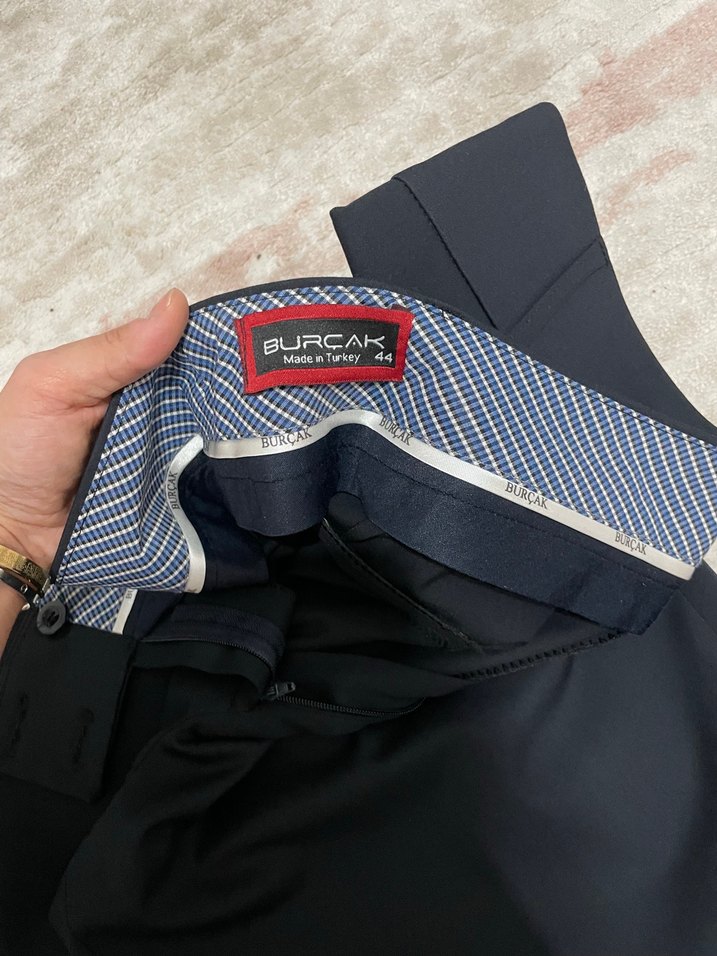 Düğmeli lacivert Kadın Kumaş Pantolon - Görsel 3