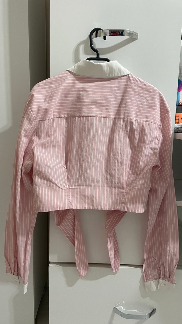Pembe Çizgili Mini Gömlek - Görsel 3