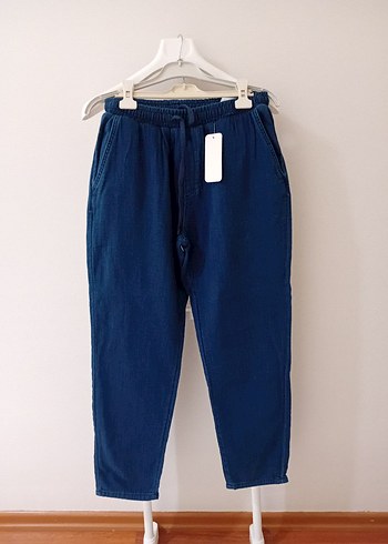 Koton Beli Kemerli Kadın Lacivert Denim Pantolon