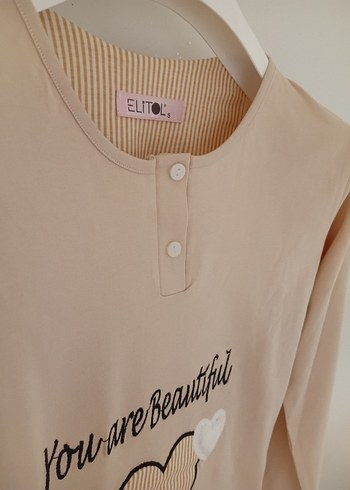 s Beden Bej Kadın Midi Pijama Takımı Uzun Kollu S_M bdn