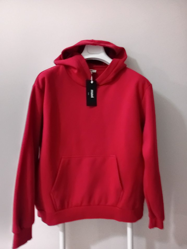 Kırmızı Kapüşonlu Kadın Sweatshirt - Görsel 5