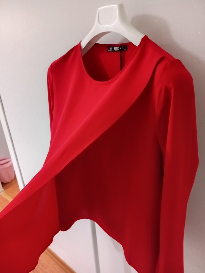 Kırmızı Drapeli Uzun Kollu Bluz - Görsel 2