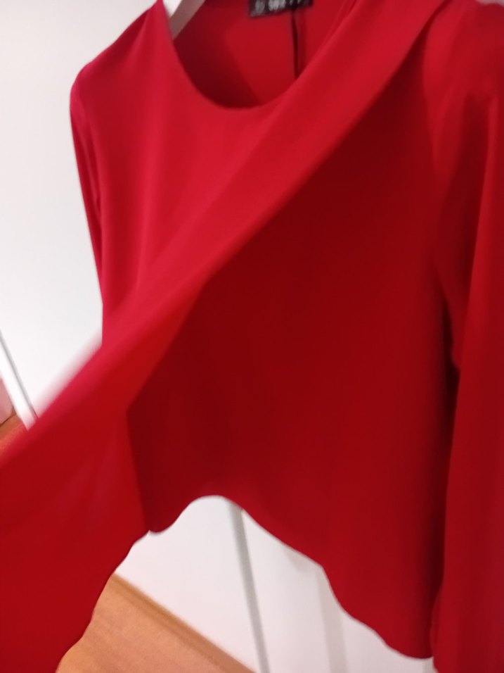Kırmızı Drapeli Uzun Kollu Bluz - Görsel 3