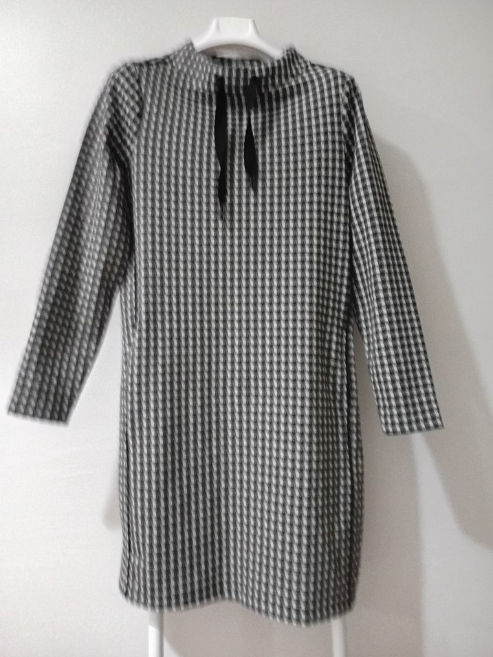 Uzun Kollu Gri Kareli Midi Elbise 42_44 - Görsel 4