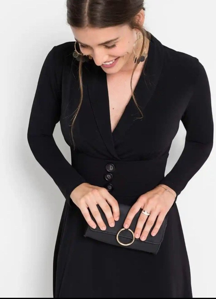 Düğmeli Siyah Uzun Kollu Ofis Elbisesi 42.44 L_XL - Görsel 3