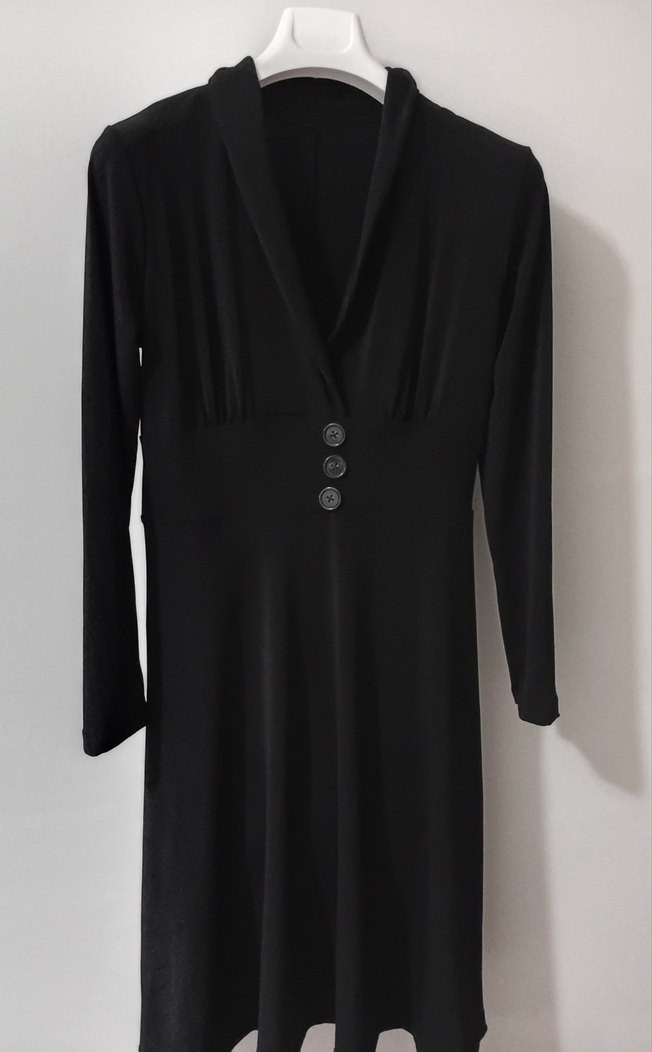 Düğmeli Siyah Uzun Kollu Ofis Elbisesi 42.44 L_XL - Görsel 4