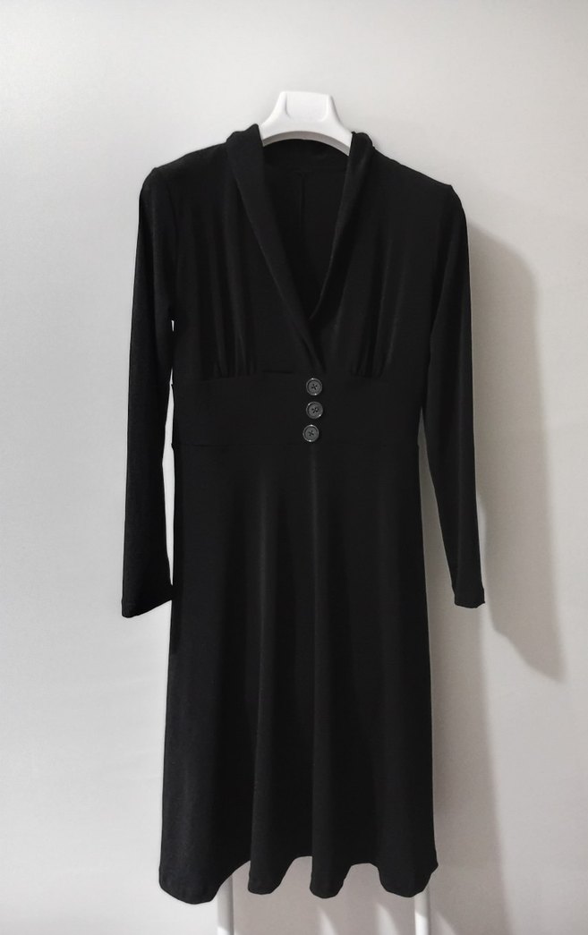 Düğmeli Siyah Uzun Kollu Ofis Elbisesi 42.44 L_XL - Görsel 5