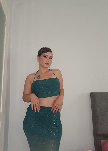 Parlak Turkuaz Kadın etek takımı - Görsel 2