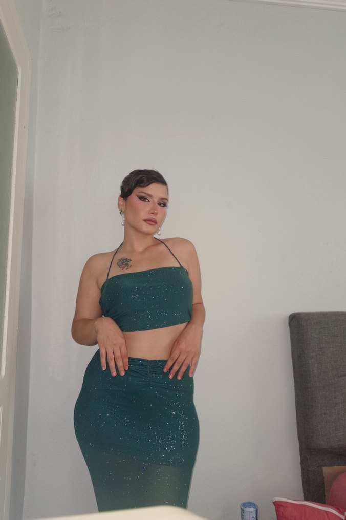 Parlak Turkuaz Kadın etek takımı - Görsel 2