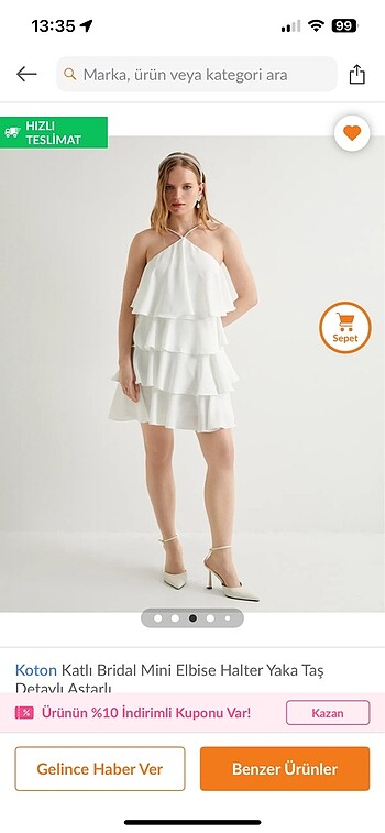 36 Beden Katlı bridal mini elbise