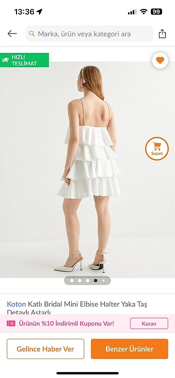36 Beden beyaz Renk Katlı bridal mini elbise