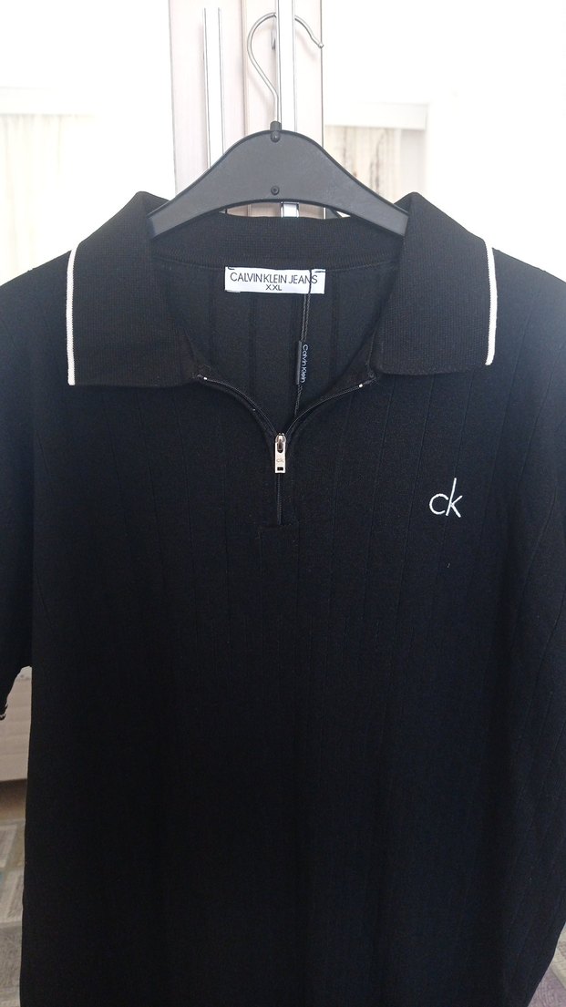 Siyah yakası fermuarlı Loose Fit Polo Tişört - Görsel 3