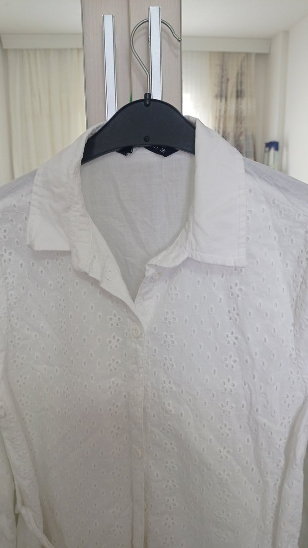 Uzun Beyaz Bohem Kadın tunik gömlek - Görsel 5